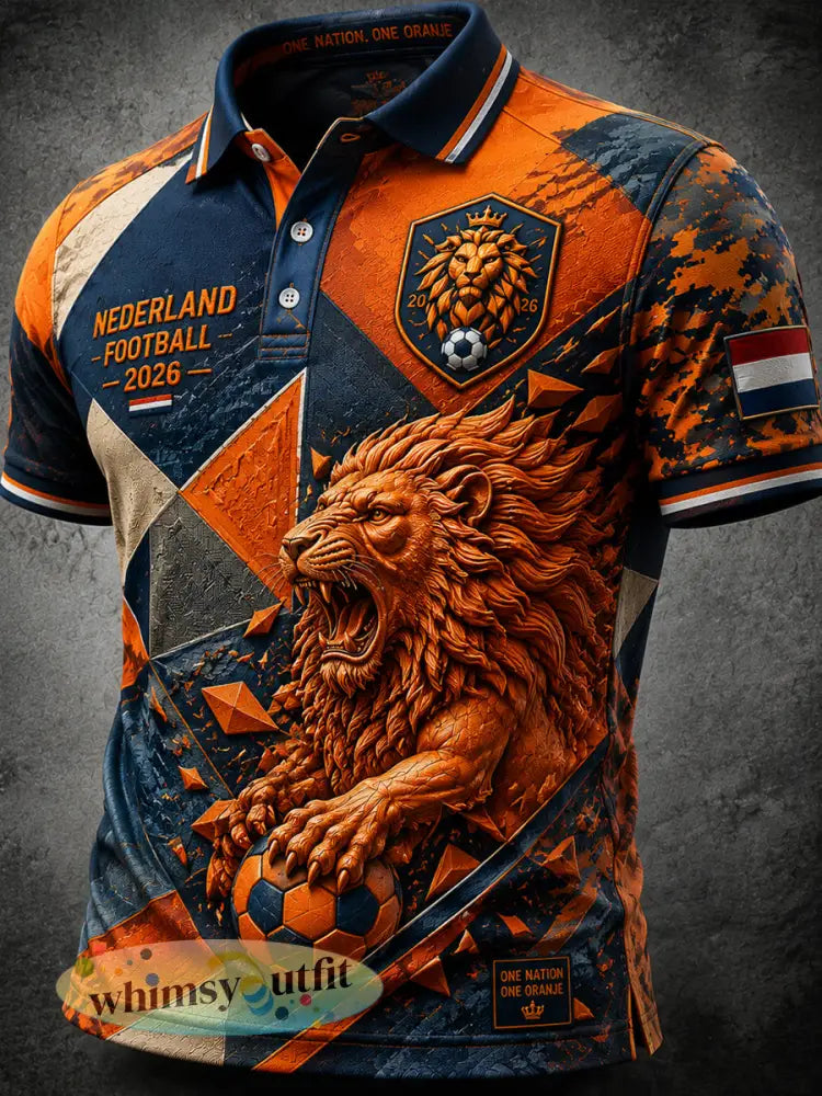 Retro Nederlands voetbal patchwork casual poloshirt - als foto / S