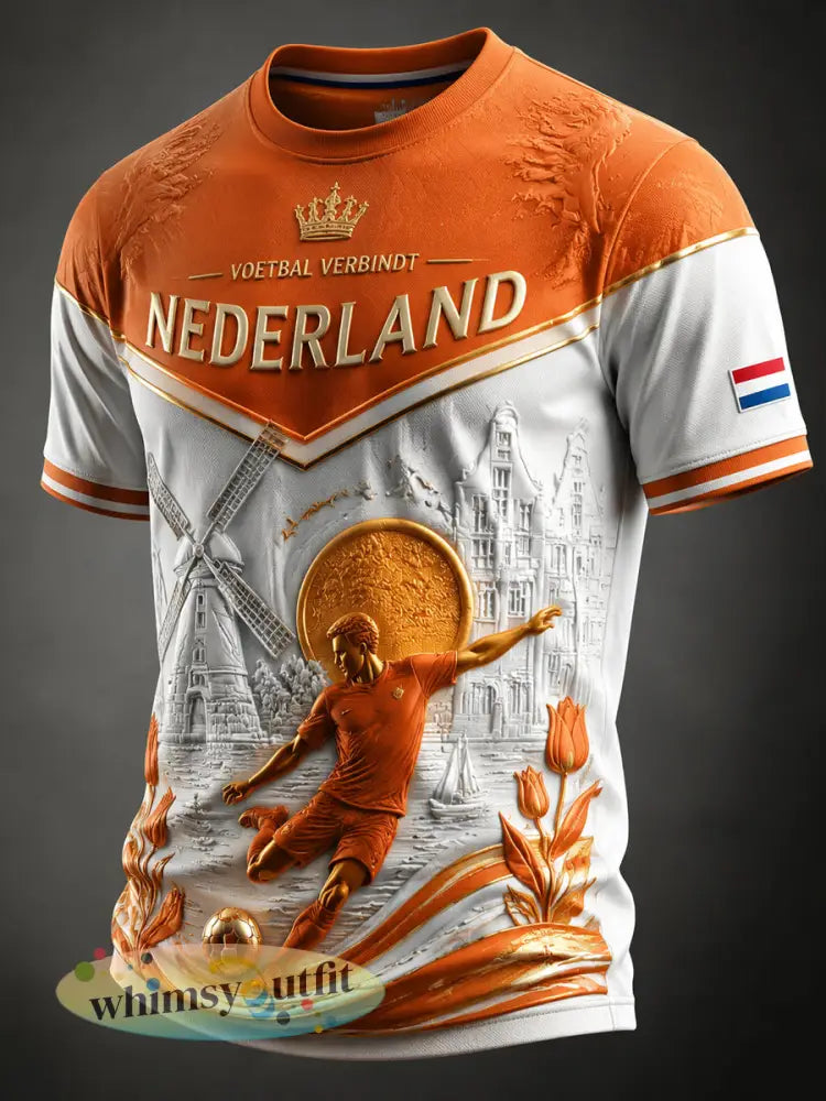 Retro Nederlands Voetbal Patchwork Casual T-shirt - als foto / S