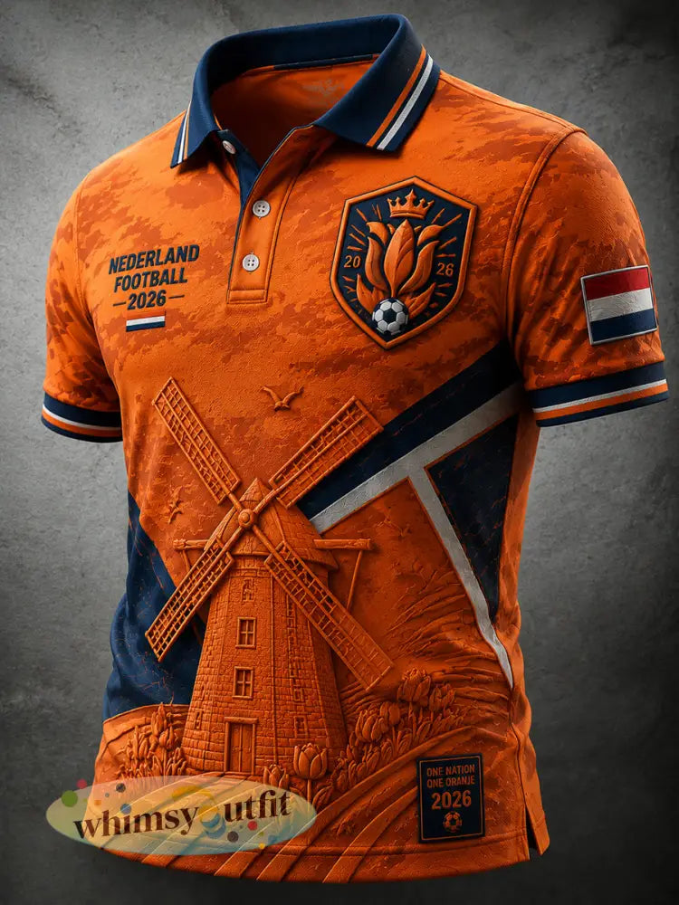 Retro Nederlands voetbalfan casual poloshirt - als foto / S