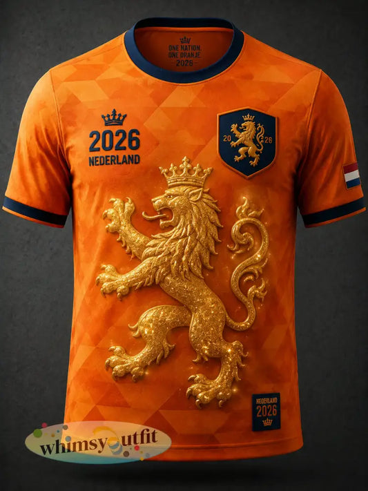 Retro Nederlands voetballeeuw geometrisch casual T-shirt - als foto / S