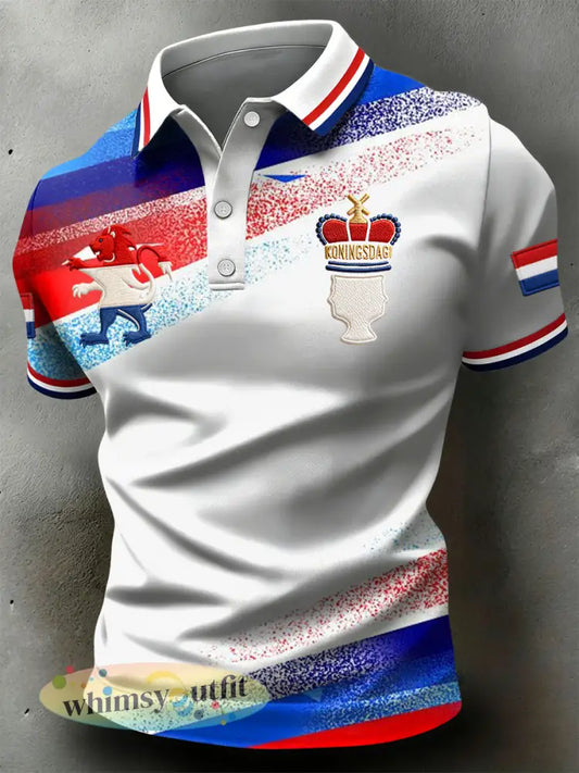 Retro Nederlandse Koningsdag Abstract Geometrisch Casual Poloshirt - Veelkleurig / S