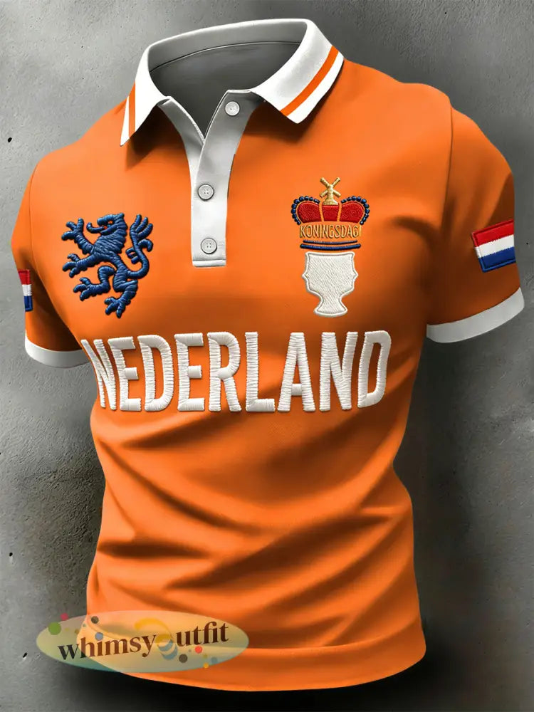 Retro Nederlandse Koningsdag casual poloshirt - Veelkleurig / S