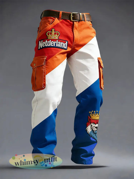 Retro Nederlandse koningsdag gestreepte patchwork casual werkbroek - Veelkleurig / S