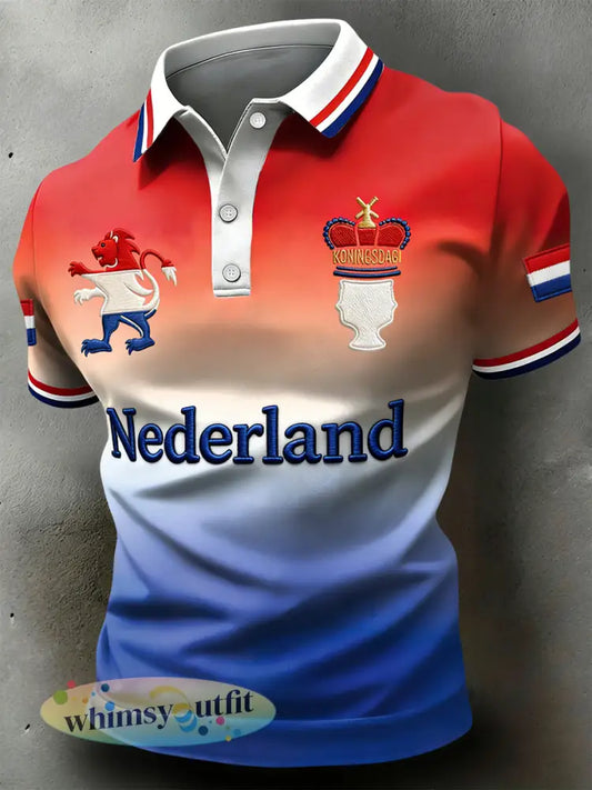 Retro Nederlandse Koningsdag Gradiënt Casual Poloshirt - Veelkleurig / S