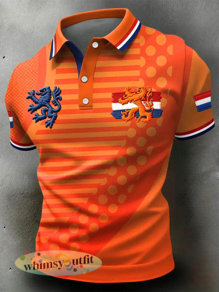 Retro Nederlandse Koningsdag Gradiënt Poloshirt Casual Poloshirt - Sinaasappel / S