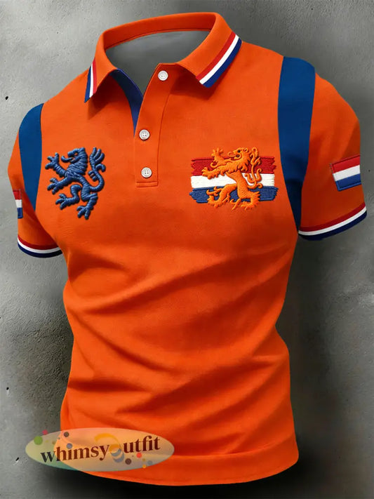 Retro Nederlandse Koningsdag klassiek casual poloshirt - Sinaasappel / S