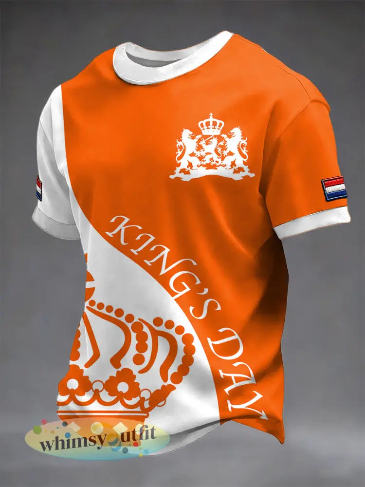 Retro Nederlandse Koningsdag Kroon Casual T-shirt - Veelkleurig / S