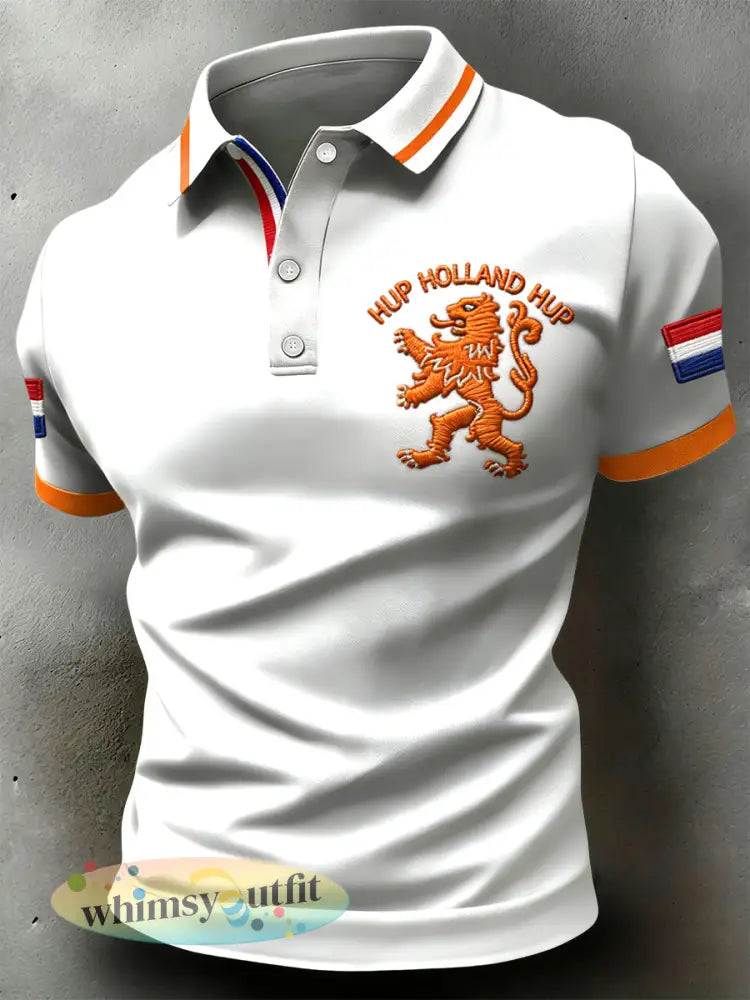 Retro Nederlandse Koningsdag Leeuw Casual Poloshirt - Veelkleurig / S