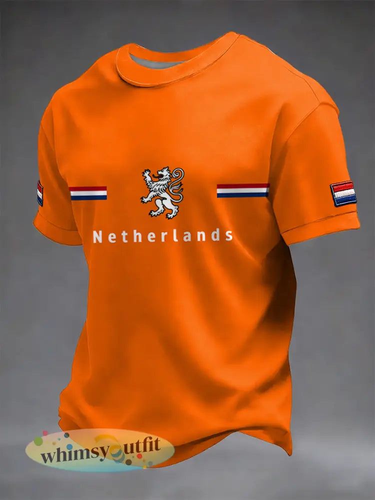 Retro Nederlandse Koningsdag Leeuw Casual T-shirt - Veelkleurig / S