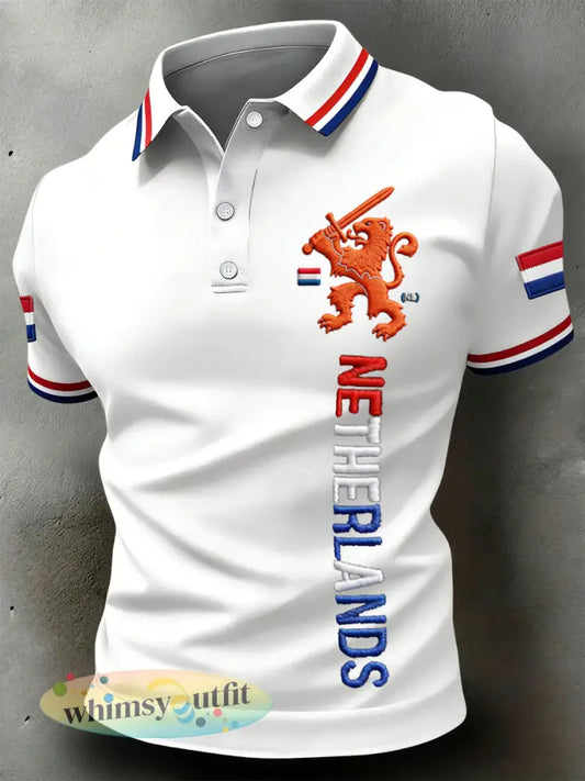 Retro Nederlandse Koningsdag Leeuw Embleem Casual Poloshirt - Veelkleurig / S