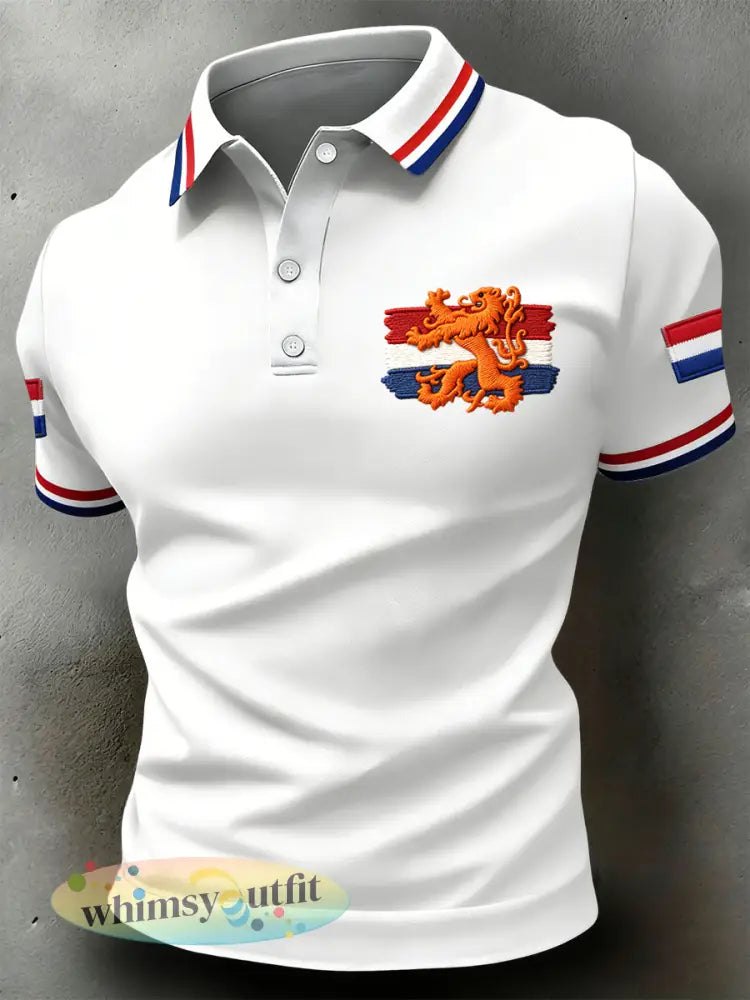 Retro Nederlandse koningsdag patchwork casual poloshirt - Veelkleurig / S