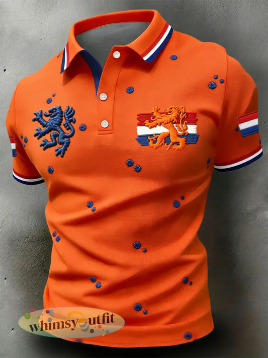 Retro Nederlandse Koningsdag Polka Pot Casual Poloshirt - Sinaasappel / S