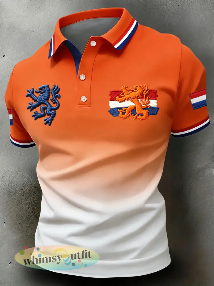 Retro Nederlandse Koningsdag-verloop casual poloshirt - Sinaasappel / S