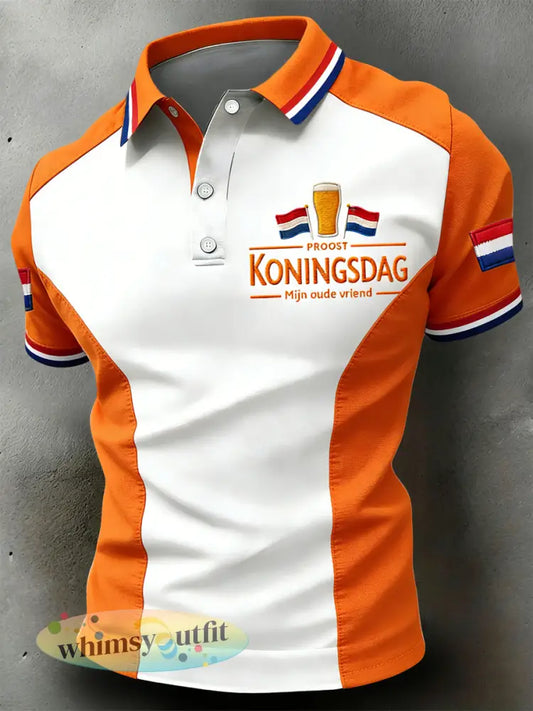 Retro Nederlandse koningsdag viering casual polo - Sinaasappel / S