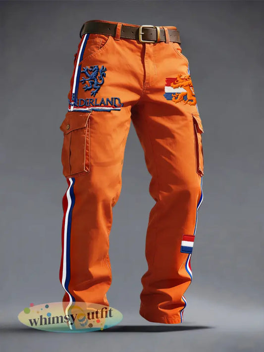 Retro Nederlandse koningsdag viering casual werkbroek - Sinaasappel / S