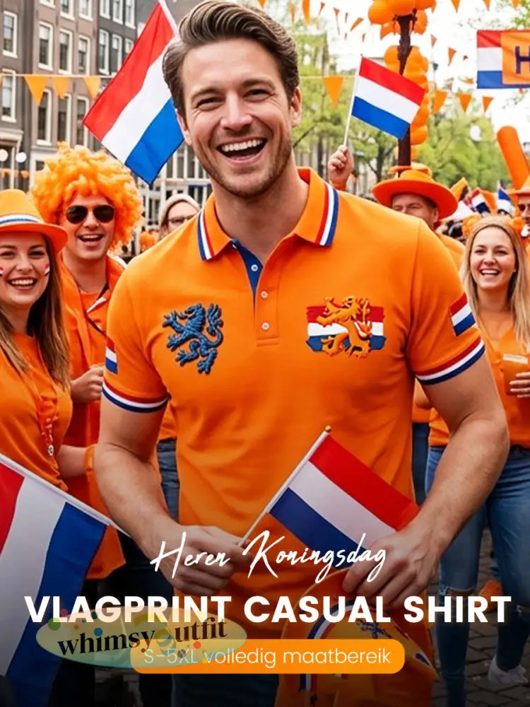 Retro Nederlandse Koningsdag Vlag Casual Poloshirt
