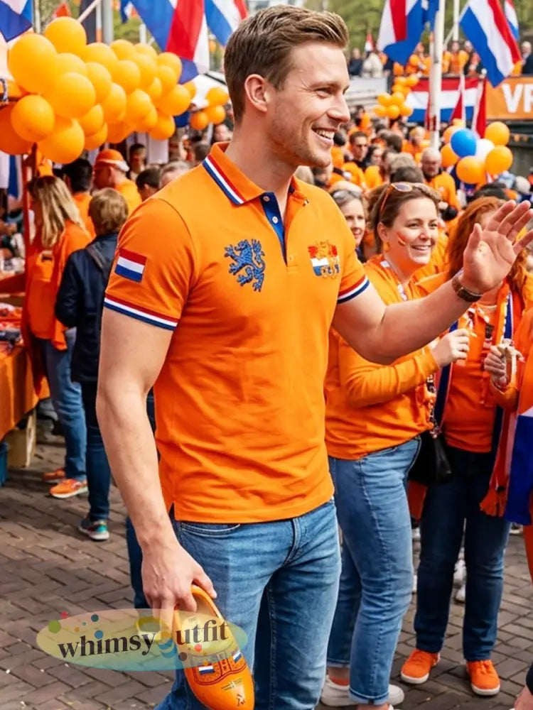 Retro Nederlandse Koningsdag Vlag Casual Poloshirt