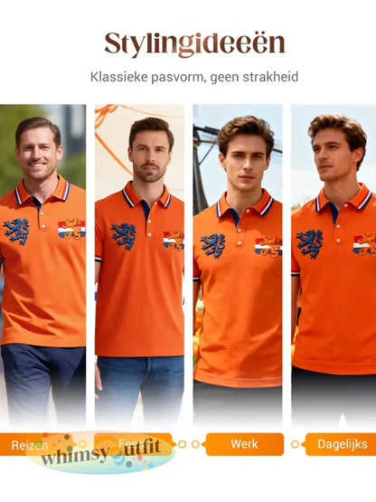 Retro Nederlandse Koningsdag Vlag Casual Poloshirt