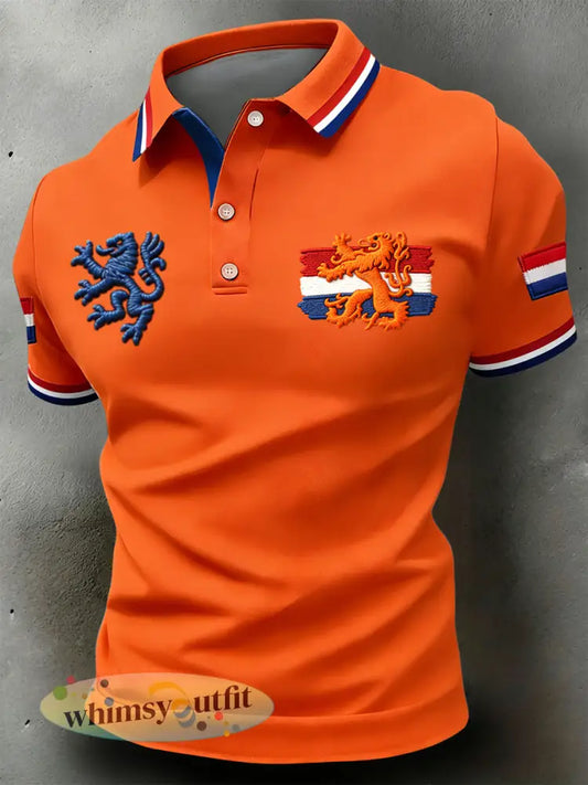 Retro Nederlandse Koningsdag Vlag Casual Poloshirt - Veelkleurig / S