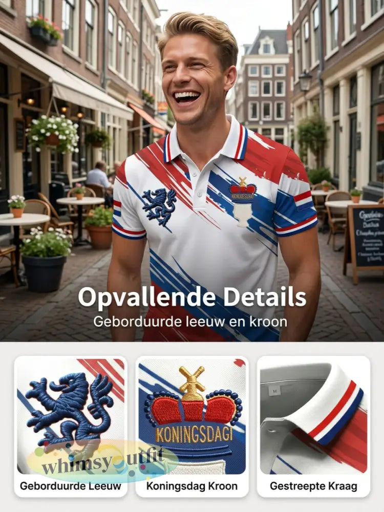 Retro Nederlandse Koningsdag Vlag Streep Casual Poloshirt