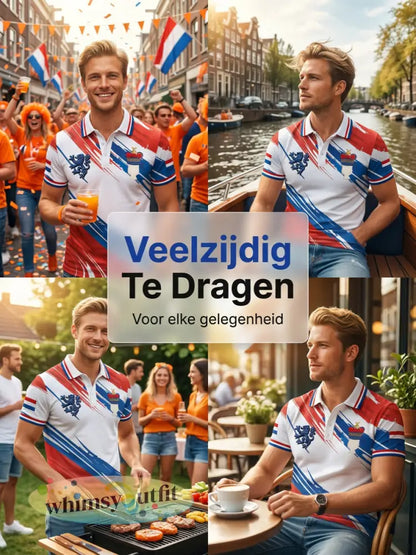 Retro Nederlandse Koningsdag Vlag Streep Casual Poloshirt