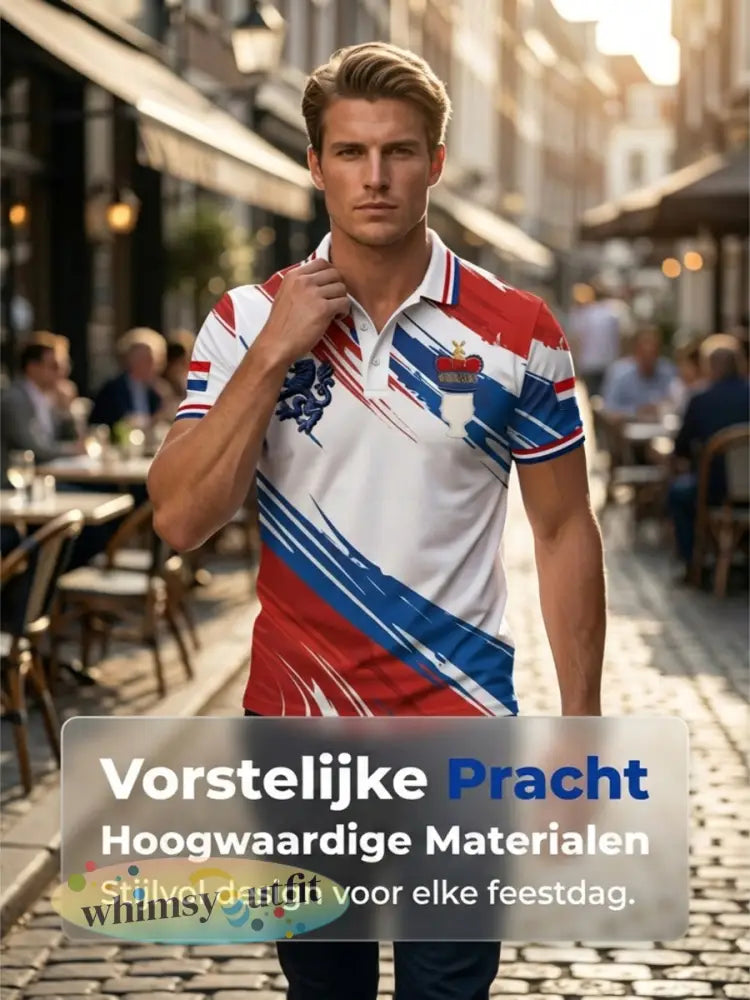 Retro Nederlandse Koningsdag Vlag Streep Casual Poloshirt