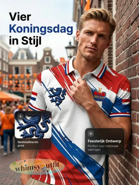 Retro Nederlandse Koningsdag Vlag Streep Casual Poloshirt