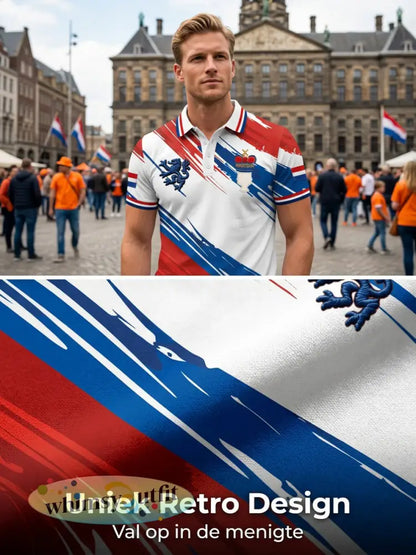 Retro Nederlandse Koningsdag Vlag Streep Casual Poloshirt