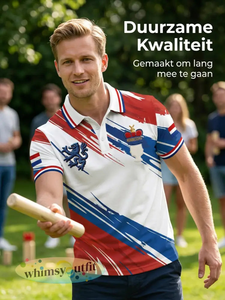 Retro Nederlandse Koningsdag Vlag Streep Casual Poloshirt