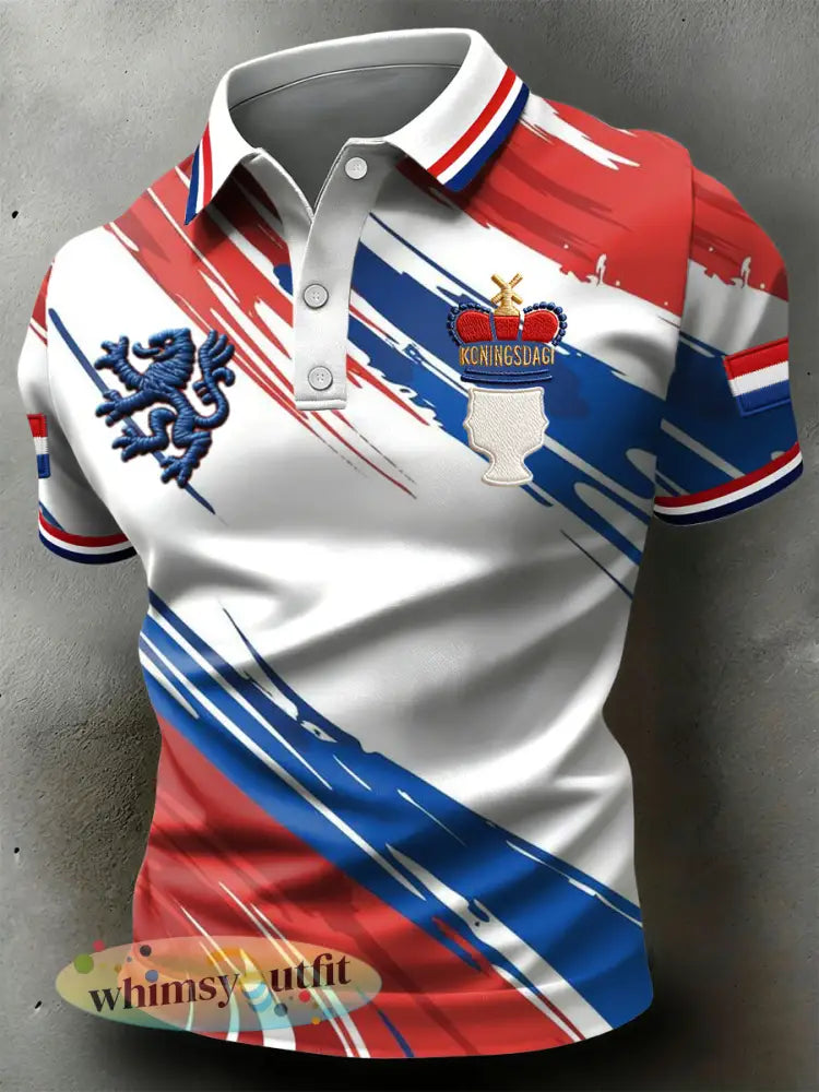 Retro Nederlandse Koningsdag Vlag Streep Casual Poloshirt - Veelkleurig / S