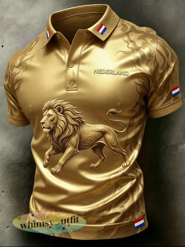 Retro Nederlandse kunstprint casual poloshirt - A / S