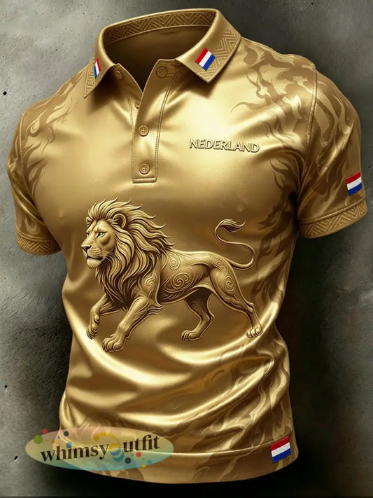 Retro Nederlandse kunstprint casual poloshirt - A / S