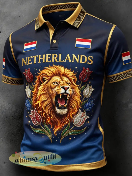 Retro Nederlandse kunstprint casual poloshirt - A / S