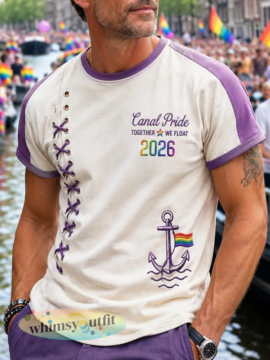 Retro Nederlandse Pride Patchwork Casual T-shirt voor heren - als foto / S