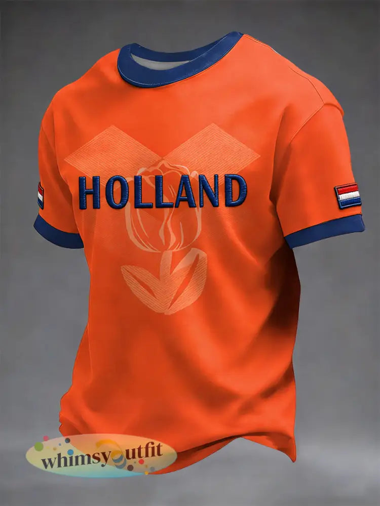 Retro Nederlandse vlag patchwork casual T-shirt - Veelkleurig / S