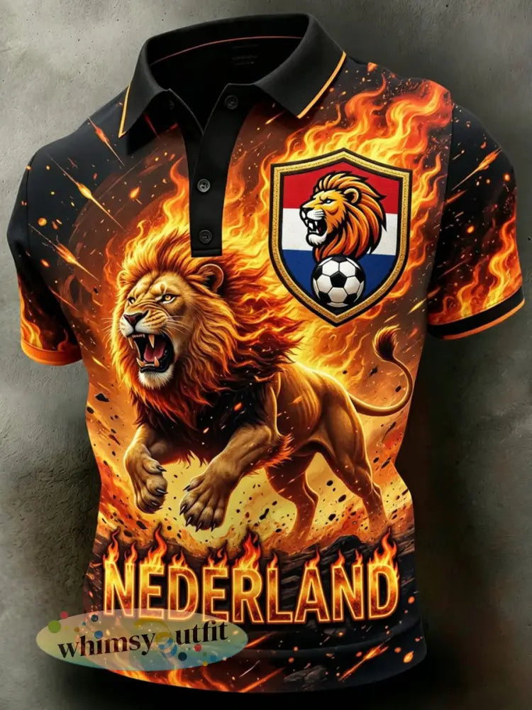 Retro Nederlandse voetbal fanart-print casual poloshirt - A / S