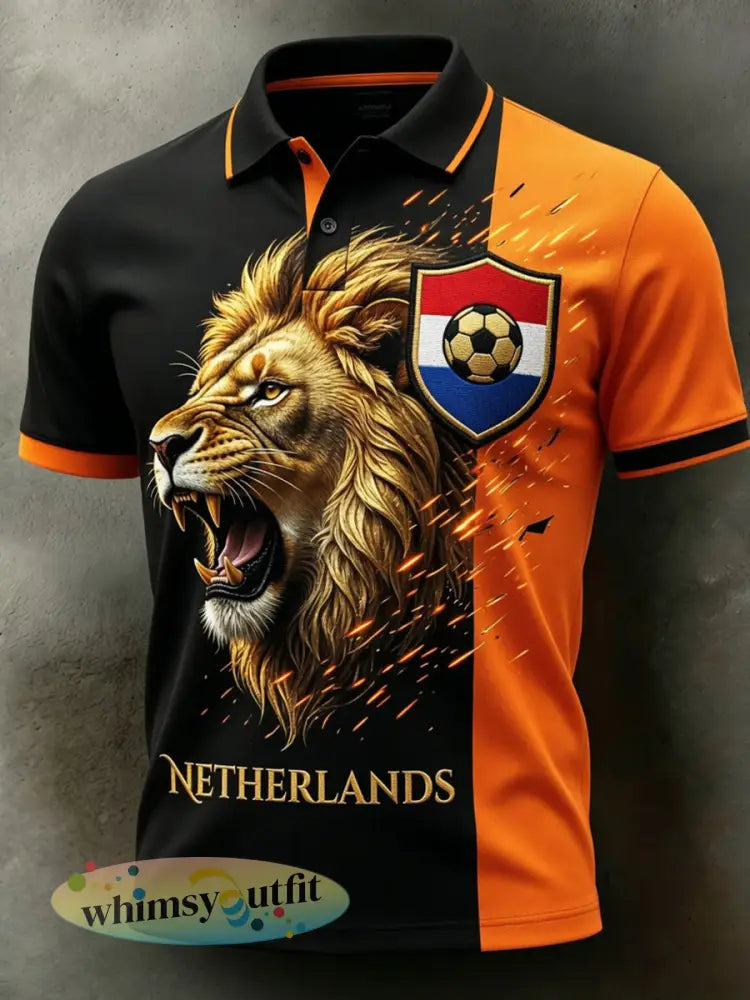 Retro Nederlandse voetbal fanart-print casual poloshirt - A / S