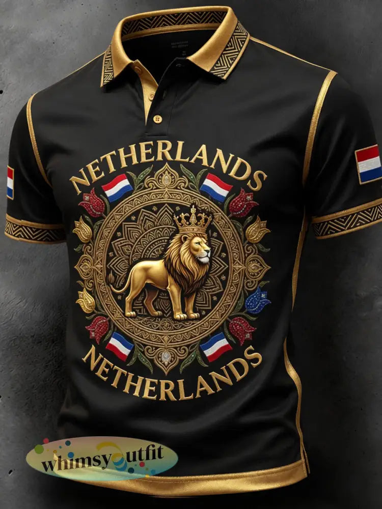 Retro Nederlandse voetbal fanart-print casual poloshirt - A / S