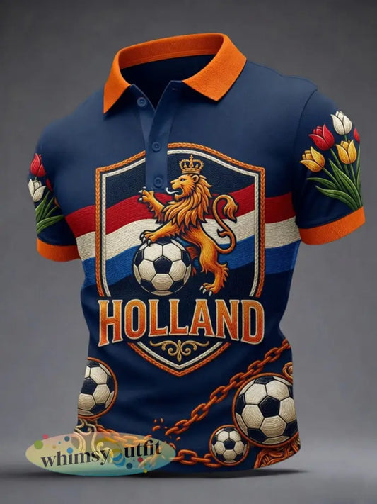 Retro Nederlandse voetbal fanart-print casual shirt - A / S