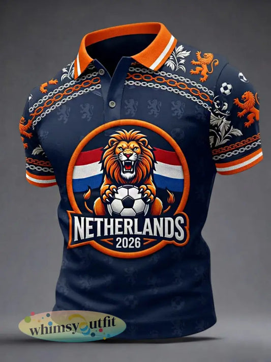 Retro Nederlandse voetbal fanart-print casual shirt - A / S