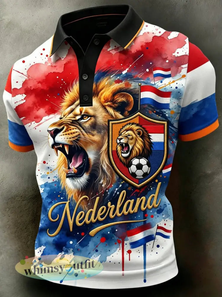 Retro Nederlandse voetbal fanart-print casual shirt - A / S