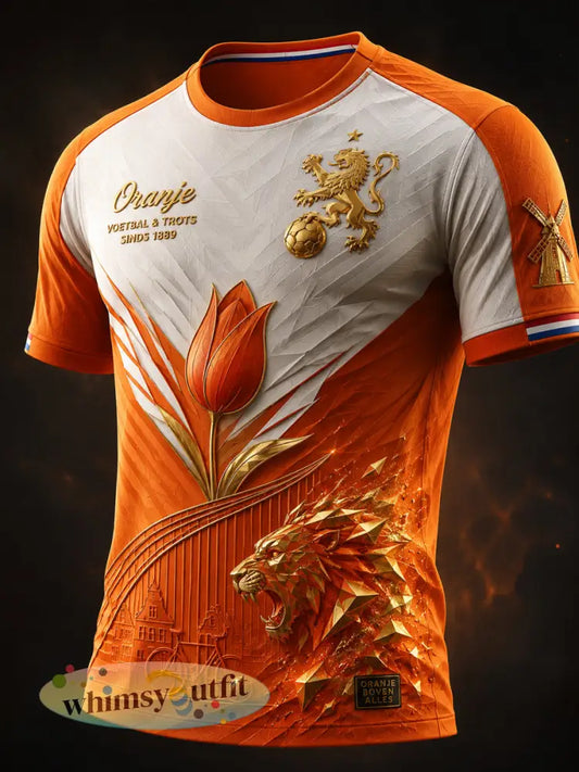 Retro Nederlandse Voetbal Leeuw Casual T-shirt - als foto / S