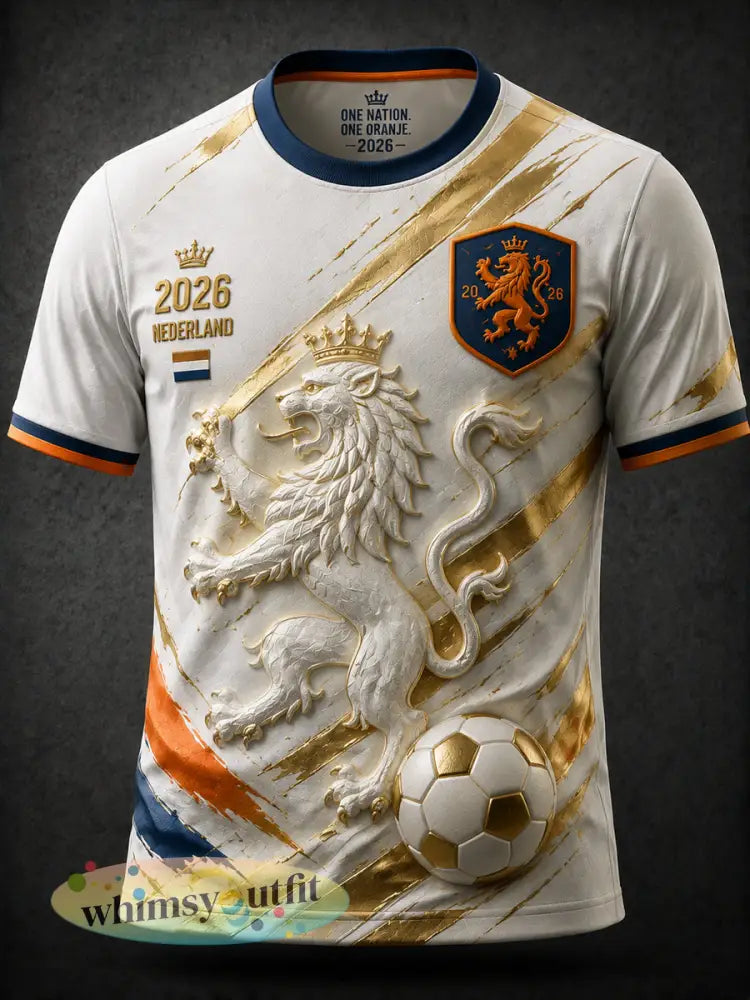 Retro Nederlandse voetballeeuw kunst casual T-shirt - als foto / S