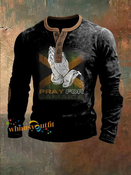 Retro Prayer For Jamaica Casual Henley Multicolour / S