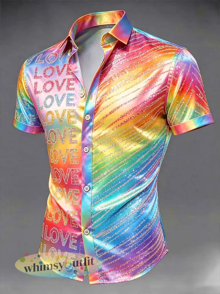 Retro regenboogpatroon voor heren casual overhemd met print - als foto / S