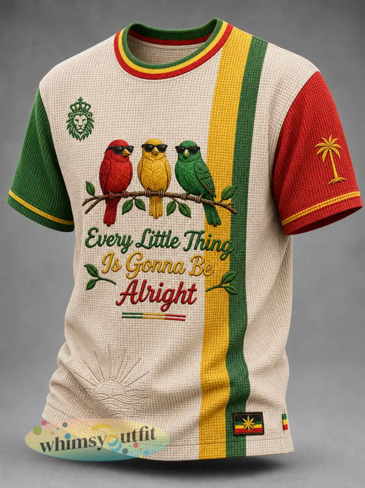 Retro Reggae Art gestreept casual wafel-weave T-shirt - als foto / S