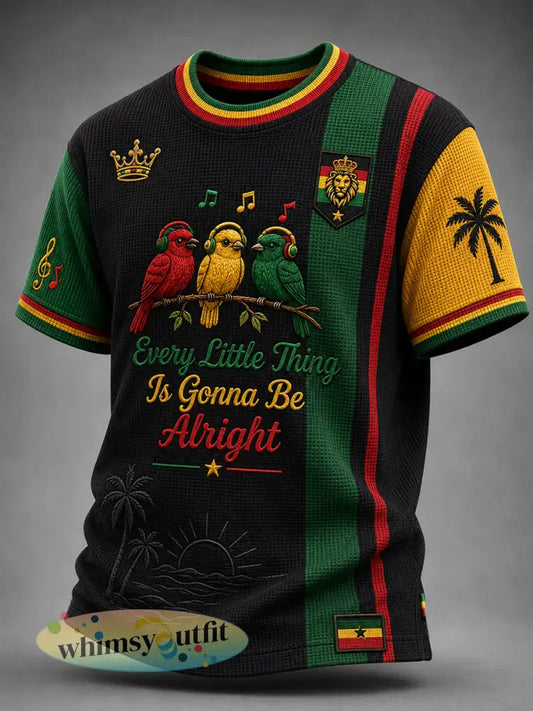 Retro Reggae Art Patchwork Casual Waffle-Weave T-shirt - als foto / S