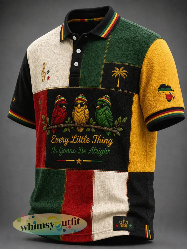 Retro Reggae Business-Casual Patchwork Waffle-Weave poloshirt - als foto / S