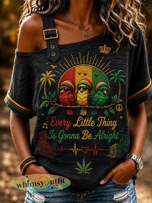 Retro Reggae Classic Casual off-the-shoulder T-shirt voor dames - als foto / S