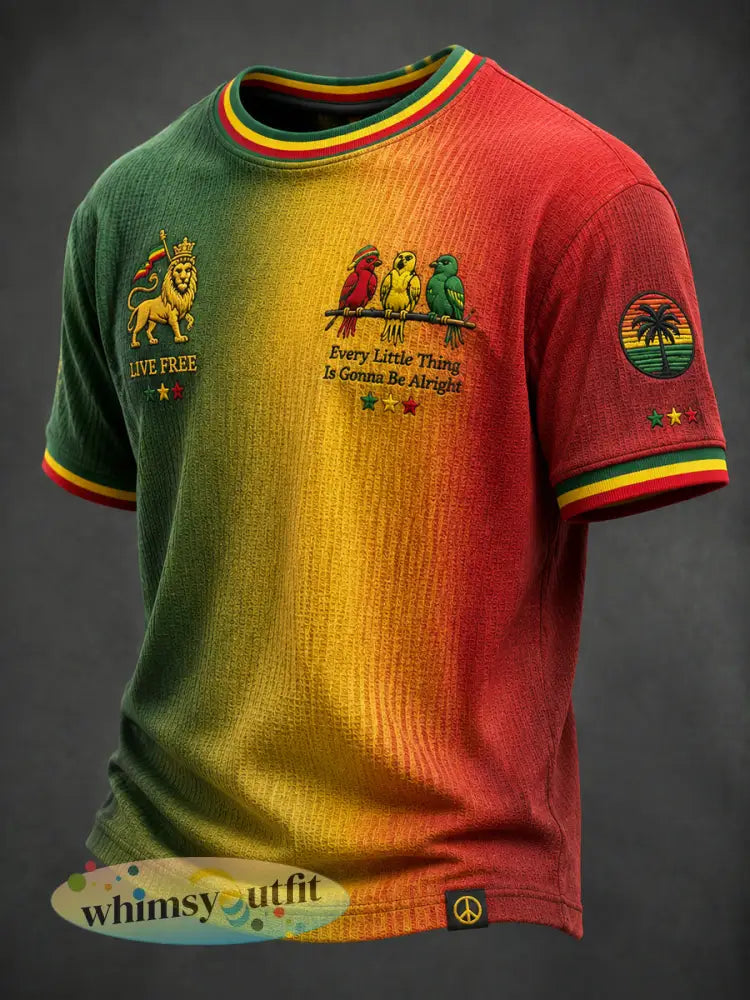 Retro Reggae Fan gradiënt wafel-Weave T-shirt - als foto / S